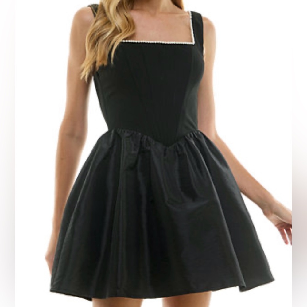 City Studio Elegant Black corset Dress with Pearl Trimmed size 7/8